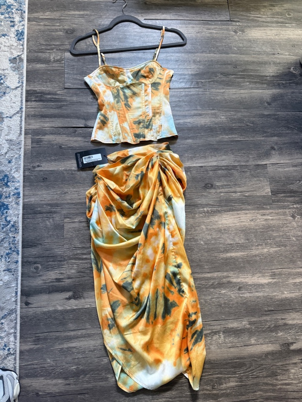 PrettyLittleThing Orange Tie-Dye Midi Skirt Set